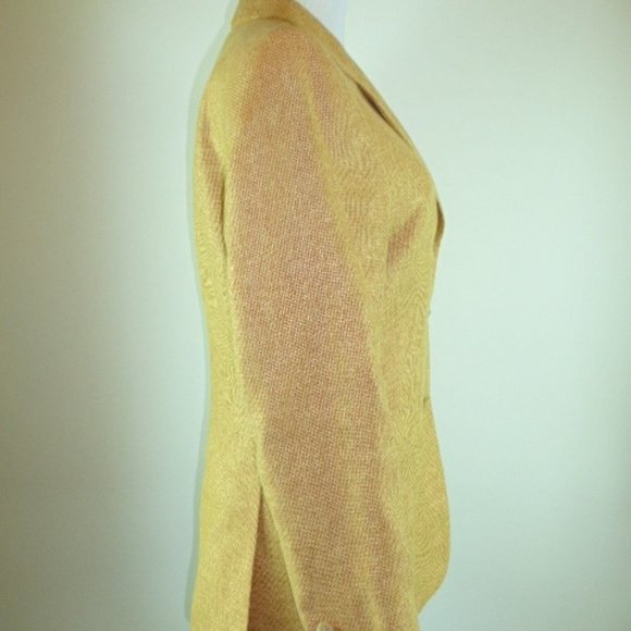 Isaia Napoli gold tweed long wool linen blazer i42 6 made in Italy vintage